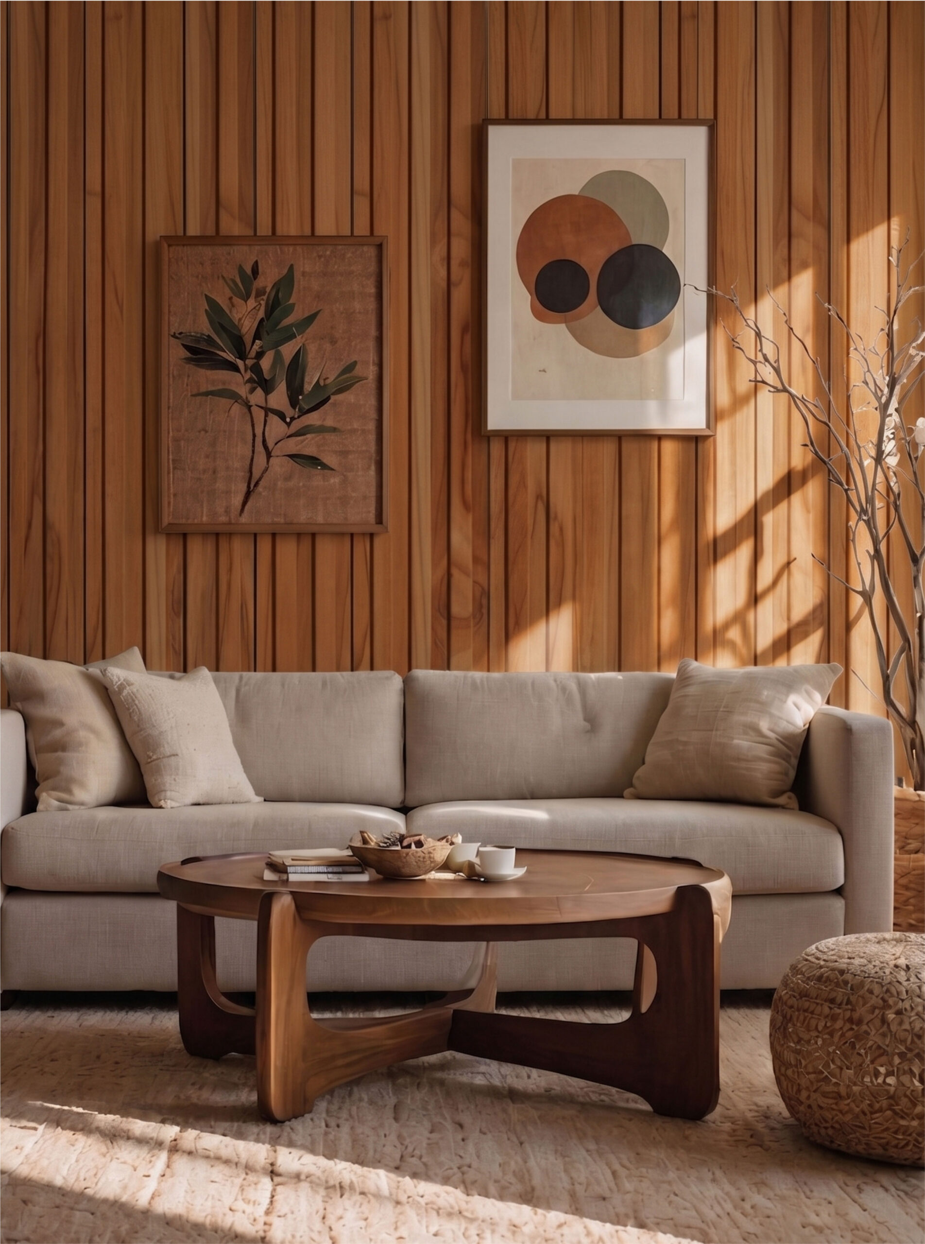 lambrin de madera natural de teca premium en sala de estar
